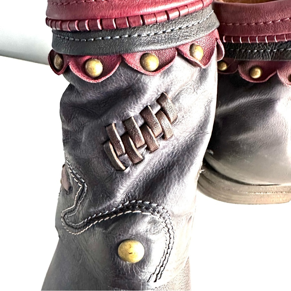 A.S.98 Black and Burgundy Ankle Boots - Picture 8 of 16